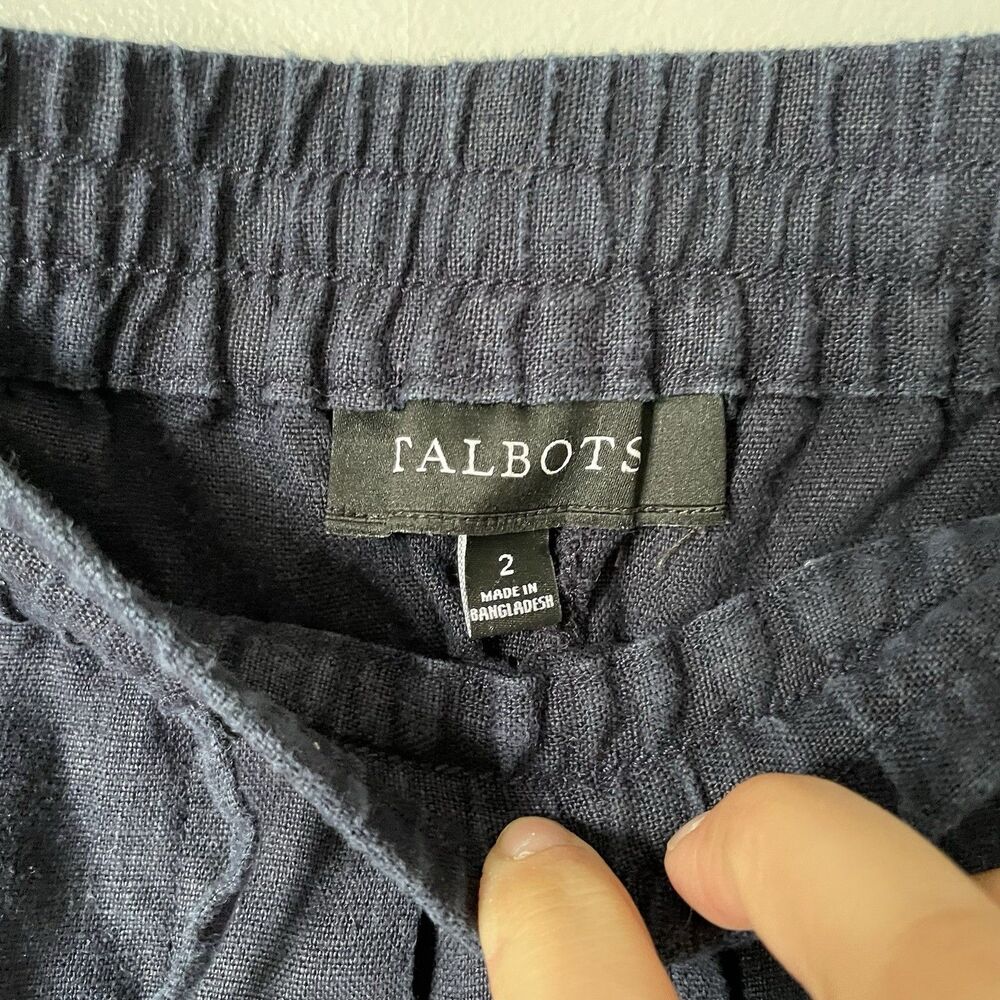 Talbots Cottagecore 100% Linen Cropped Wide Leg Pants Navy Blue Women's Size 2 - Picture 8 of 12